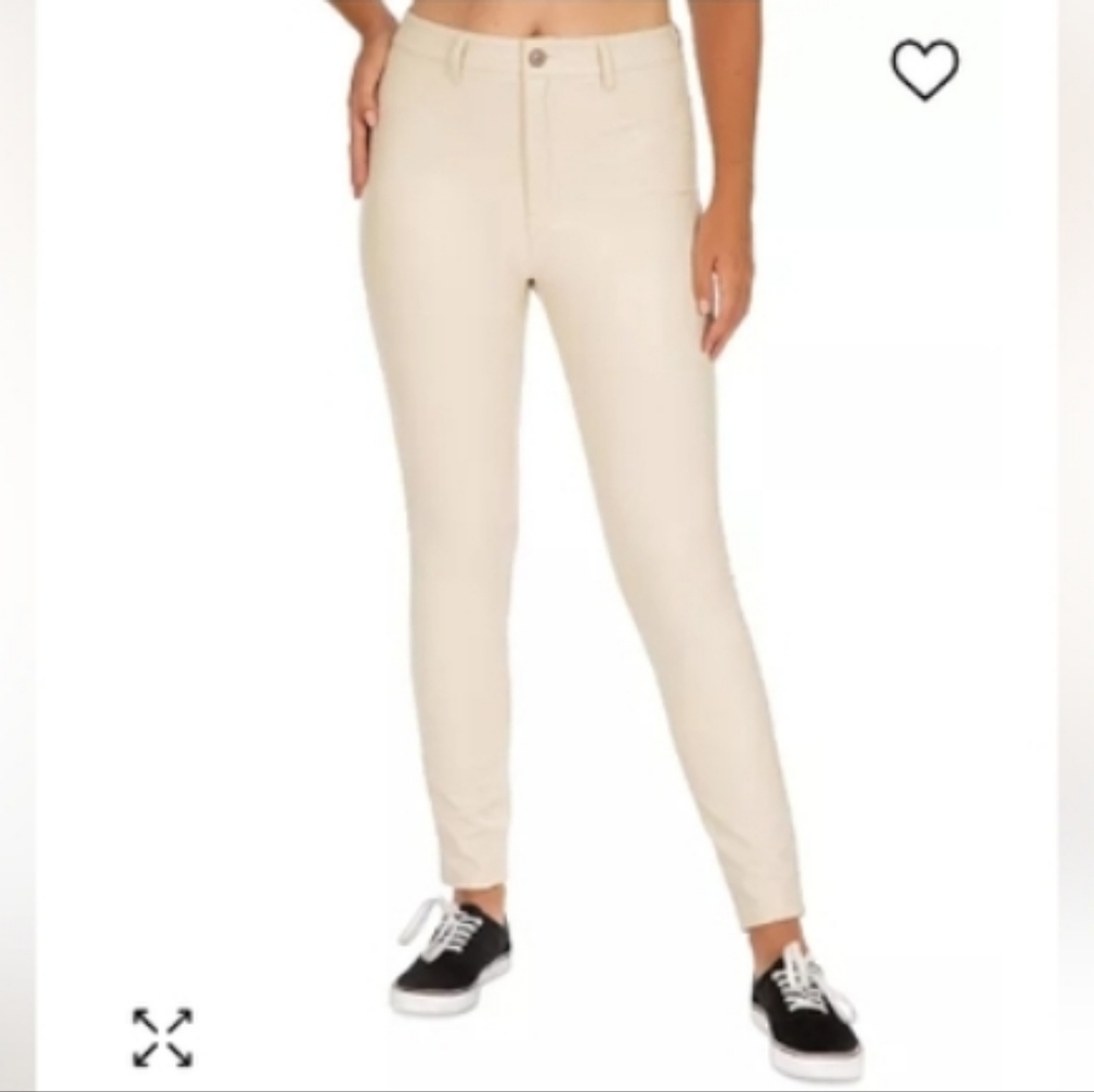 Junior's Rewash High Rise Faux Leather Skinny Pants Light Taupe NWOT